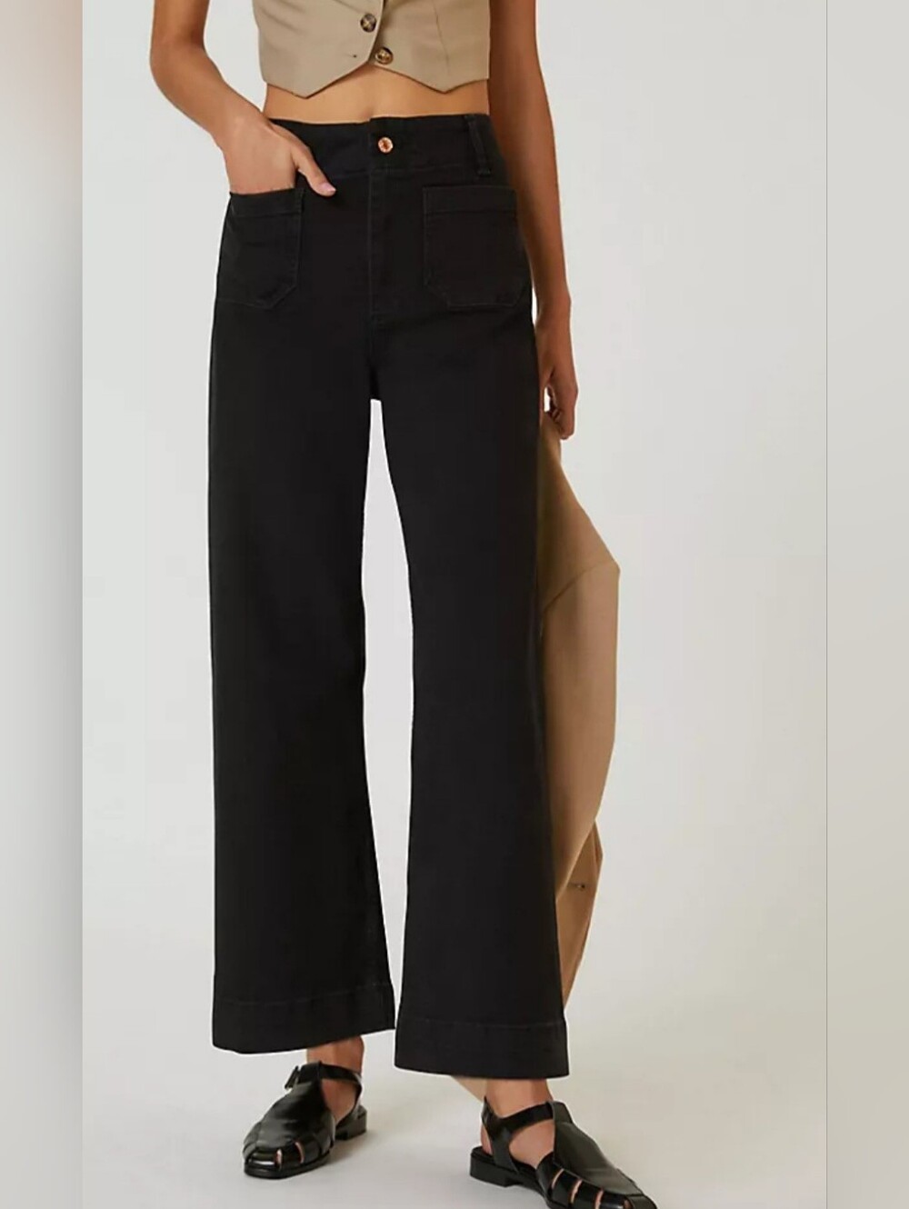 PILCRO Anthropologie The Day Tripper Wide Leg Crop Jeans Women's 24P Black Boho